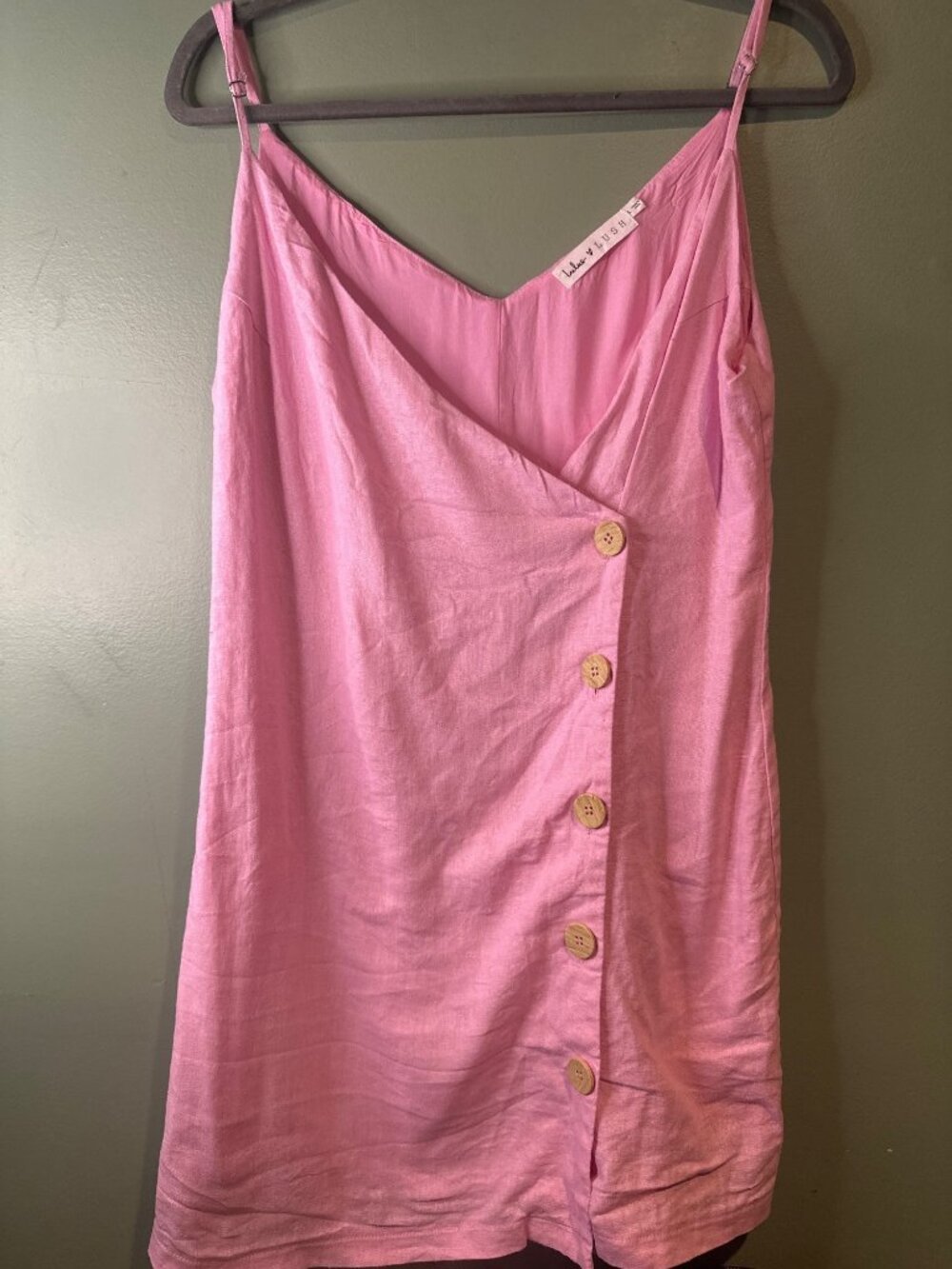 Lush L Pink Linen Blend Sundress Cottagecore Coquette Summer Dress resort beach